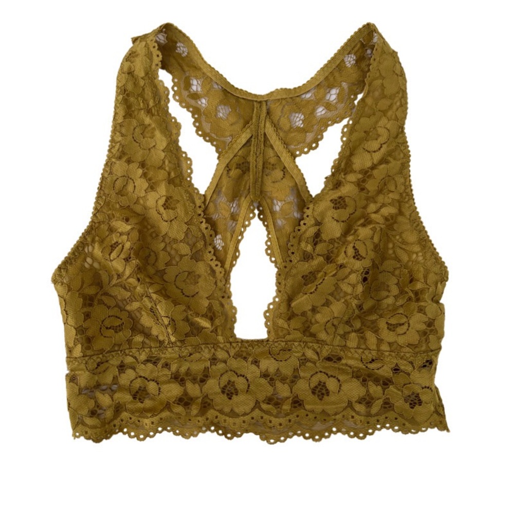 Floral Lace Bralette Intimates Sleepwear Gold Mustard Yellow M